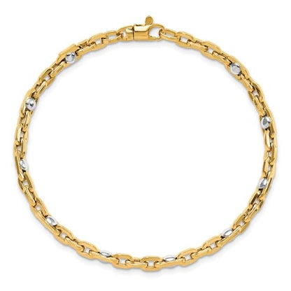 14K Two-tone Gold Polished Link Chain Bracelet 7.5"