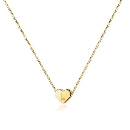 PAVOI 14K Gold Plated Tiny Heart Necklace | Dainty Necklace for Women | Personalized Letter Heart Choker | Adjustable Slider - style: - L
