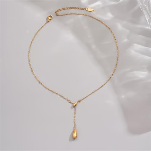 18K Gold Plated Minimalist Drop Y-Shaped Necklace for Women | Simple Lariat Necklace, Minimalist Everyday Jewelry,Y-Shaped Necklace - style: Y Waterdrop-Gold