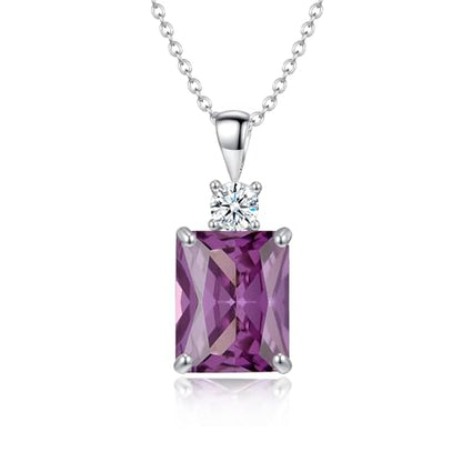 CiNily Rectangular Crystal Necklace for Women Trendy, Pendant Necklace with Chain 14K White Gold | Gold Plated Multicolor Birthstone Pendant Necklaces Boho Jewelry for Christmas Birthday Wedding - color: Silver-Purple cz