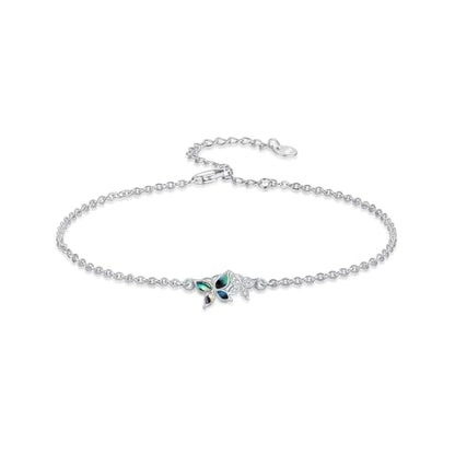 925 Sterling Silver Anklet Foot Bracelet with Crystal from Austria, Anklet Jewelry Gifts for Women 11 Inch Adjustable - style: Abalone Butterfly