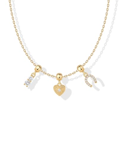 PAVOI 14K Gold Plated Dainty Necklace with Removable Charms Set for Women | 2 and 3-Pack Small Motif & Mantra Pendants, Adjustable Chain Gold Charm Necklace, Cute Jewelry Gifts - style: Rodeo Love Pack