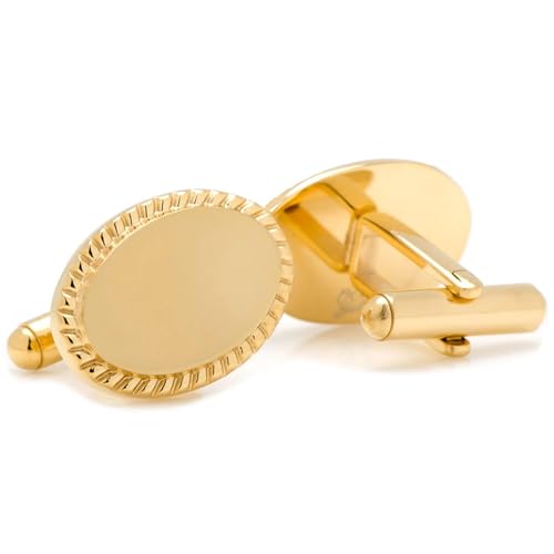 LeCalla 925 Sterling Silver Men's Cufflink | Silver Cufflinks For Men Jewelry | 14K Gold-Plated Cufflinks Business Wedding Shirt Accessories Gift for Son, Father, Husband - style: 14K Oval Shaped