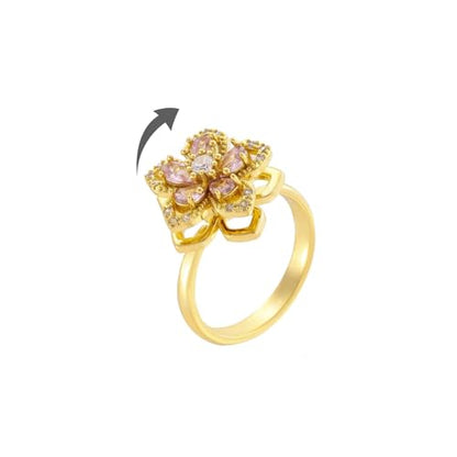 Fidget Ring Sunflower Ring for Women Gold Anxiety Crystal Rings Cubic Zirconia Sunflower Open Adjustable Fidget Spinner Sun Rings for Men Trendy Jewelry (pink)