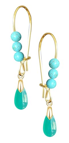 Natural Waterdrop Stone Drop Earrings,Gold Plated Real Genuine Teardrop Crystal Quartz Gemstone Pin Hoop Earrings Hooks Statement Dangle Dangling Earrings for Women Her - color: A03_Amazonite