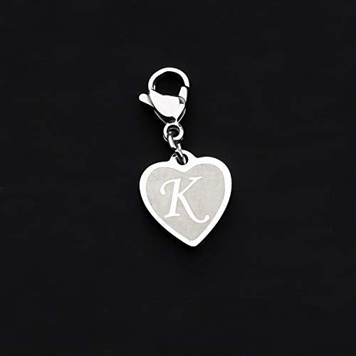 FAADBUK Initial Letter A-Z Alphabet Heart Charms for Jewelry Bracelet Keychain Necklace Initial Stainless steel Clasp Clip on Charm - color: intial K