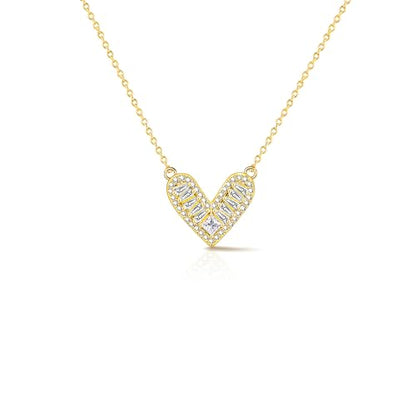 Cubic Zirconia Heart Pendant Necklace, 14K Gold Plated Pave Heart Necklace for Women, Faux Diamond Heart Pendant Necklace, Valentine’s Day, Birthday & Anniversary - color: X-4645 14K Gold