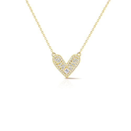 Cubic Zirconia Heart Pendant Necklace, 14K Gold Plated Pave Heart Necklace for Women, Faux Diamond Heart Pendant Necklace, Valentine’s Day, Birthday & Anniversary - color: X-4645 14K Gold