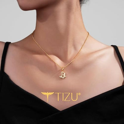 TIZU Initial Necklaces for Women - Dainty 14K Gold Plated Letter Pendant Trendy Personalized Initial A-Z Necklaces Jewelry Gift - color: Gold-B
