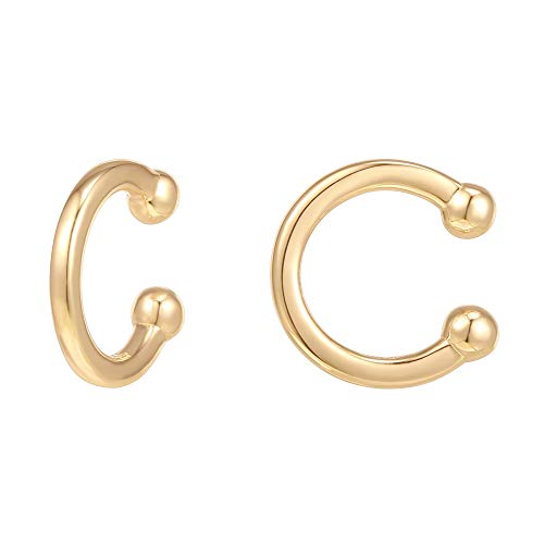 PAVOI 14K Gold Plated 925 Sterling Silver Round Huggie Ear Cuff Earrings for Women | Clip On Cartilage Cuff Earrings - style: Plain