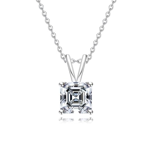 AnuClub Moissanite Pendant Necklace 2/3/4/5CT D Color VVS1 925 Sterling Silver Everyday Wear Necklace for Women Wife Her with Certificate, 40+2+3 Adjustable Chain - color: Asscher-cut, size: 5.00CT