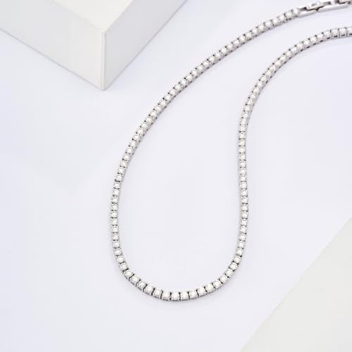 LANE WOODS Simulated-Diamond-Moissanite Tennis-Choker Necklaces-for-Women: Adjustable 18K White Gold Plated Sterling Silver Chain Necklace for Woman Prom Wedding Anniversary Party Jewelry Gifts - style: 13"-15"