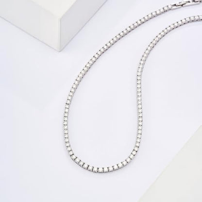 LANE WOODS Simulated-Diamond-Moissanite Tennis-Choker Necklaces-for-Women: Adjustable 18K White Gold Plated Sterling Silver Chain Necklace for Woman Prom Wedding Anniversary Party Jewelry Gifts - style: 13"-15"