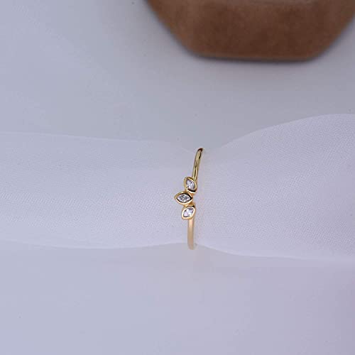 Sterling Silver Delicate Dainty Ring for Stacking Three-Stone Marquise Ring - color: 18K Yellow Gold Plating - Yellow