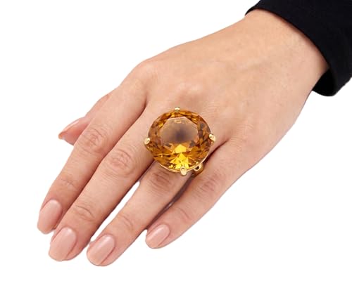 NYFASHION101 Women's Extra Big Rhinestone Fashion Stretch Ring - color: Brown/Gold-Tone