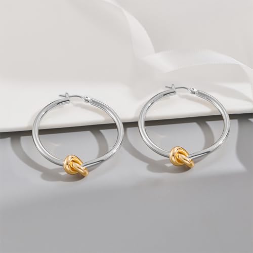 Large Gold Knot Hoop Earrings for Women 18K Gold Hoop Earrings Statement Lightweight Hoops Trendy Gold Hoops Earrings Jewelry - color: B-Big Hoop Earrings-mix metal