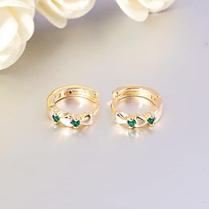 CiNily 14K White Gold Plated Small Hoop Earrings for Women Girls Heart Cubic Zirconia Hypoallergenic Earrings - color: Gold-green