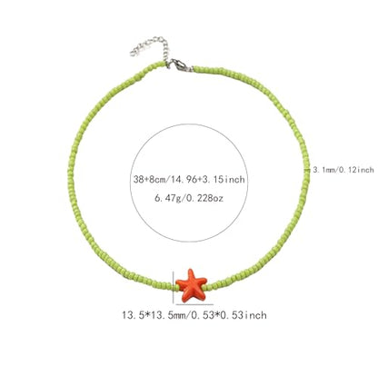 Seed Bead Choker Necklace for Women Bohemian Tiny Beads Choker Colorful Rice Bead Starfish Choker Summer Surfer Beach Necklace Jewelry Gift - color: Light Green