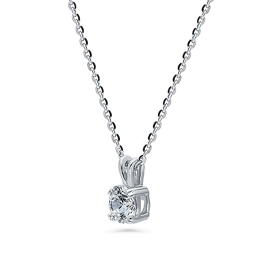 BERRICLE Sterling Silver CZ Solitaire Pendant Necklace for Women, Gold Flashed, Cubic Zirconia - Asscher, Emerald, Heart Shaped, Princess, Round Cut - style: Round Cut
