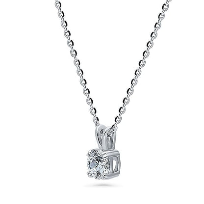 BERRICLE Sterling Silver CZ Solitaire Pendant Necklace for Women, Gold Flashed, Cubic Zirconia - Asscher, Emerald, Heart Shaped, Princess, Round Cut - style: Round Cut