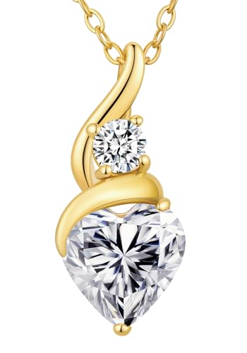 ANDSO Heart Moissanite Necklaces Birthday Jewelry Gifts for Women | S925 Silver /Gold Plating Birthstone Necklace, Ideal Anniversary Christmas Valentine Present for Mom Wife Her Girlfriend - style: 14K Gold Plated Stainless Steel-2 Carat