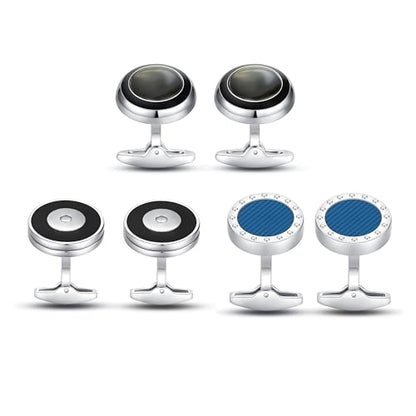 Cufflinks for Men, Stainless Steel Classic Black Pearl, Blue Carbon Fiber CuffLinks men's accessories, Great Gift for Father, Husband - style: 3 pairs-A