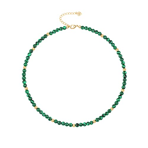 PEARLADA Turquoise Beaded Choker Necklace Chakra Stone Necklace Adjustable - color: Malachite Beads 4mm