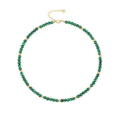 PEARLADA Turquoise Beaded Choker Necklace Chakra Stone Necklace Adjustable - color: Malachite Beads 4mm