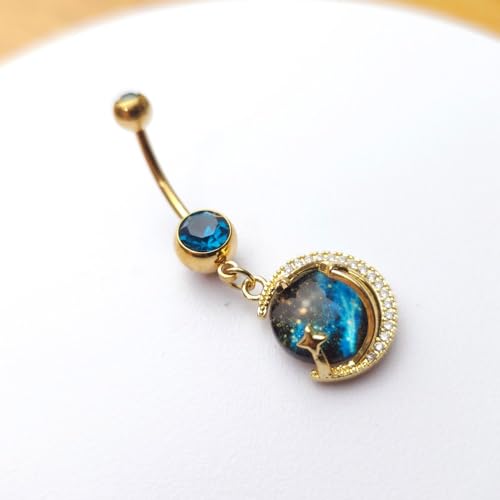 14G Blue CZ Evil Eye Sun Heart Dangle Belly Button Rings for Women 14K Gold Plated Surgical Steel Belly Navel Barbell Enamel Starry Sky Colorful Crystal Dangling Navel Rings Belly Piercing Jewelry - style: Style8