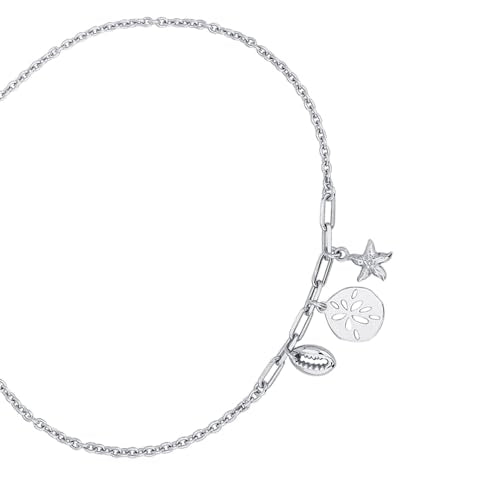 Vanbelle Sterling Silver Jewelry - Rhodium Plated with 925 Stamp - Sea Theme Dangling charm Anklet - Stylish Beautifully Designed for Women - 9" long + 1" extender