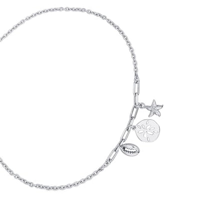 Vanbelle Sterling Silver Jewelry - Rhodium Plated with 925 Stamp - Sea Theme Dangling charm Anklet - Stylish Beautifully Designed for Women - 9" long + 1" extender