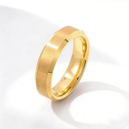 Stainless Steel Wedding Band Ring For Men Women | Sandblasted matte finish, 4mm/6mm/8mm widths, steel/black/gold-tone colors, everyday wear, wedding - color: Matte-6mm-Gold