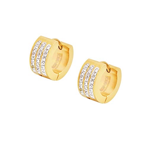 Women's 3 Rows of 8 AAA Cubic Zirconia Stones Huggie Hoop Earrings - color: Gold