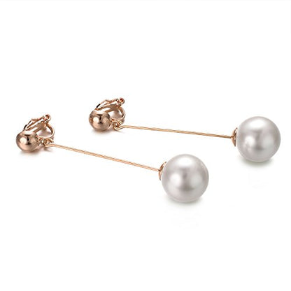 Yoursf Gold Pearl Dangle Clip On Earrings For Women Hypoallergenic White Pearl Drop Earrings 18K Gold Plated Non Pierced Ears Pearl Drop Earrings Fashion Jewelry - style: Simple pearl drop earrings