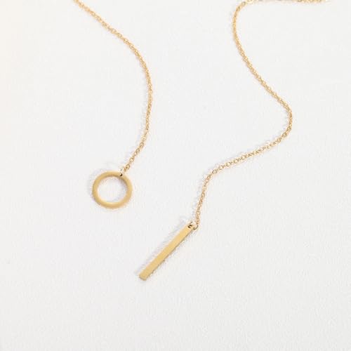 Slip Chain Lariat Necklace for Women Circle Bar Y Shaped Drop Pendant | Long Necklaces for Women Trendy Jewelry