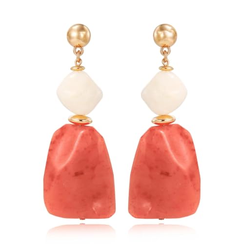 Coiris Statement Earrings for Women Chunky Acrylic Resin Dangle Stud Earrings Vintage Geometric Irregular Beaded Drop Earring for Daily Wear and Party Jewelry Gift - color: Orange