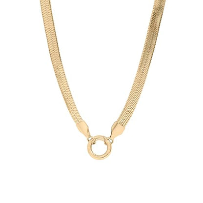 Destin Jewelry 18K Gold Plated Herringbone Necklace for Women and Men, Waterproof Flat Snake Chain, Stainless Steel Non Tarnish Layering Necklace - color: Gold, size: 16" + 2"