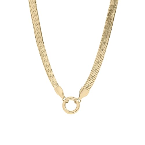 Destin Jewelry 18K Gold Plated Herringbone Necklace for Women and Men, Waterproof Flat Snake Chain, Stainless Steel Non Tarnish Layering Necklace - color: Gold, size: 16" + 2"