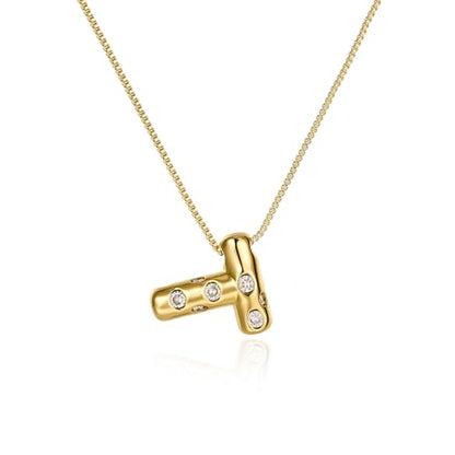 Cicy Bell Initial Necklace for Women 14k Gold Plated | Cubic Zirconia, Trendy, Personalized, Dainty Letter Pendant - color: T-Gold