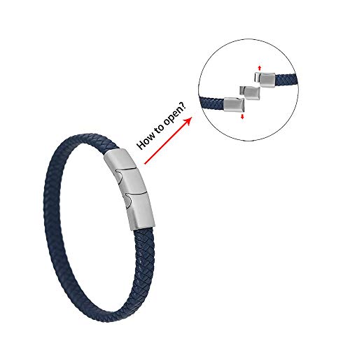 Geoffrey Beene Men's Braided Genuine Leather Bracelet with Stainless Steel Closure - color: Blue, Silver