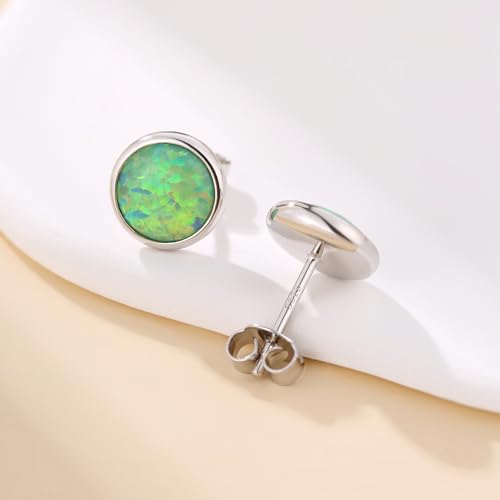 Jiamiaoi 18K White Gold Plated Opal Earrings s925 Sterling Silver Opal Stud Earrings Hypoallergenic Earring Studs For Women Men, 6mm-8mm Options - color: c-green silver, size: 8mm
