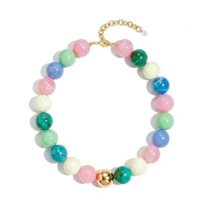 Chunky Beaded Necklaces for Women Statement Necklace | Bold Chunky Choker, Large Resin Beads, Adjustable Necklace, Boho Trendy Summer Beach Holiday Jewelry - color: Colorful-01