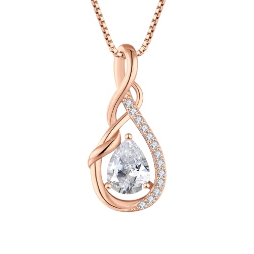 STARCHENIE Infinity Teardrop Necklace for Women 925 Sterling Silver Pendant Birthstone Jewelry - color: Rose Gold-04-Apr-Diamond