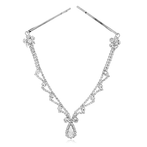 Missgrace Women Bridal Rhinestone Gold Forehead Head Chain Clip Headband Boho Crystal Teardrop Headpiece Hair Jewelry Wedding Prom Party Halloween Festival Hair Accessories for Women (Silver) - color: Silver