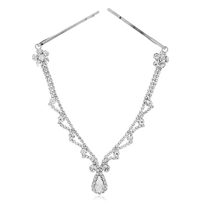 Missgrace Women Bridal Rhinestone Gold Forehead Head Chain Clip Headband Boho Crystal Teardrop Headpiece Hair Jewelry Wedding Prom Party Halloween Festival Hair Accessories for Women (Silver) - color: Silver