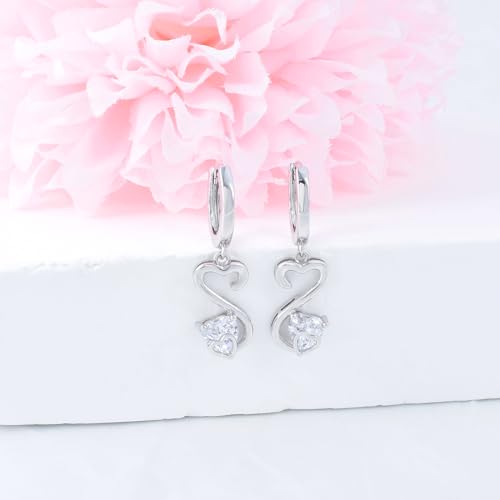 Heart Earrings for Women Girls-Sterling Silver Heart Dangle Hoop Earrings with Charm Love Huggie Hoop Earrings Hypoallergenic Delicate Jewelry Gifts for Women Girls Birthday - color: Open Heart Earrings