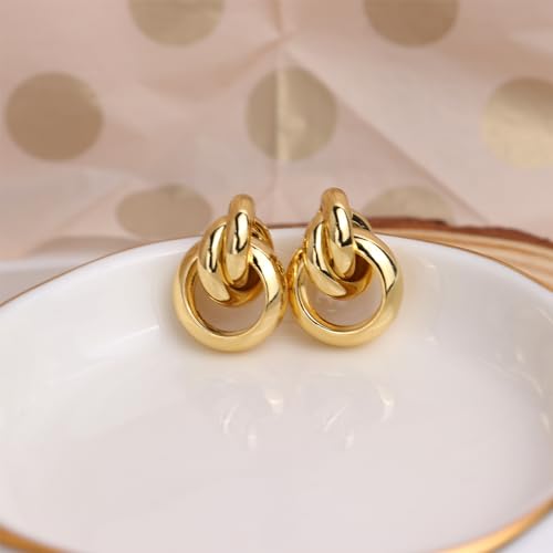 Jean Beau Chunky Gold Stud Earrings for Women Trendy Gold Plated Dangle Drop Prom Birthday Fashion Office Jewelry Gift - color: Knot