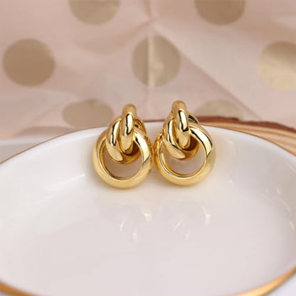 Jean Beau Chunky Gold Stud Earrings for Women Trendy Gold Plated Dangle Drop Prom Birthday Fashion Office Jewelry Gift - color: Knot