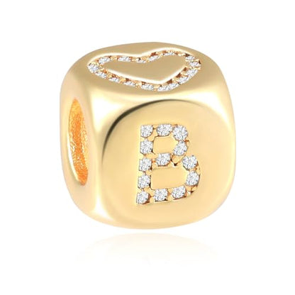 Letter Charms for Necklace and Bracelets,14K Gold Plated Women's Bead Charms, A-Z Alphabet Initial Beads Name Pendant DIY Jewelry Birthday Gift for Women - style: Charm-B