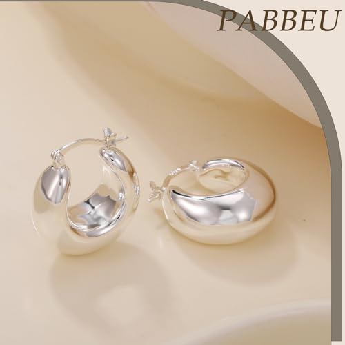 PABBEU Chunky Silver Hoops Earrings for Women Hypoallergenic | Lightweight 925 Sterling Silver Oval Hoop Earring, Sterling Silver Thick Hoop Earrings for Women Gift 25/28/30/38/40mm - color: 25mm Silver
